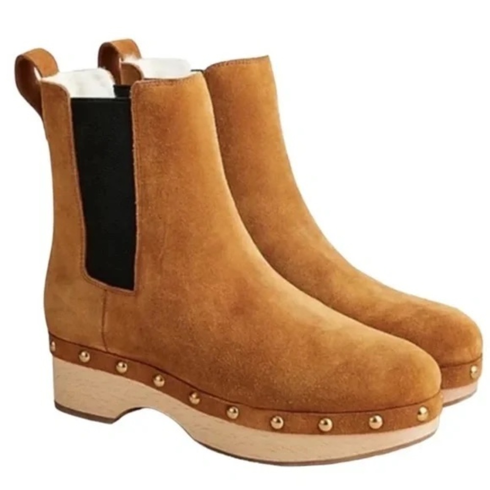 J. Crew Tan Suede Ankle Booties with Gold Studs